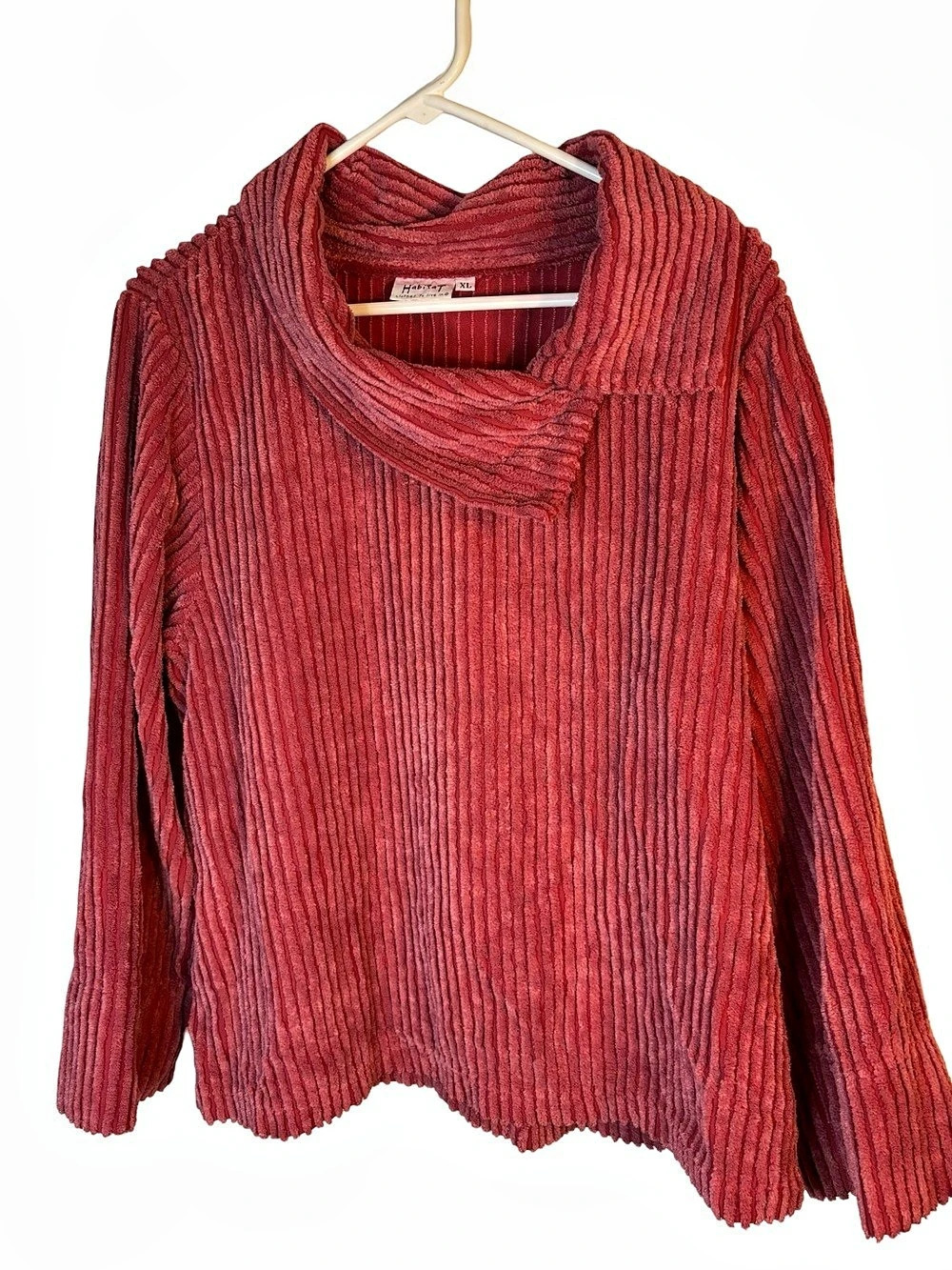 Habitat Clothes to Live In Striped Chenille Cowl Neck Sweater Boho in Red XL